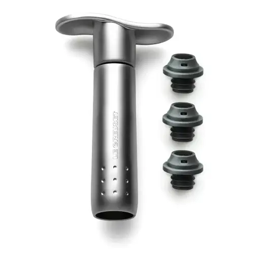 [AC-59014013001625] Pompe à vin & 3 bouchons Le Creuset